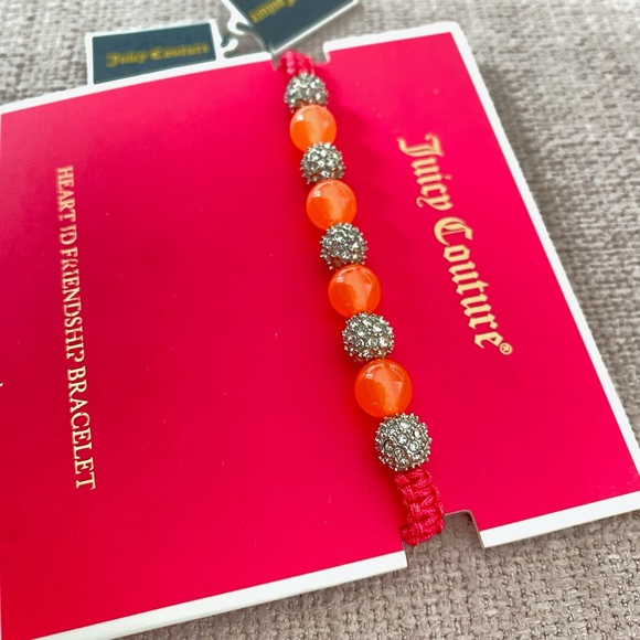 Juicy Couture Orange Silver Crystal Beads Friendship Adjustable Bracelet NWT - Picture 12 of 13